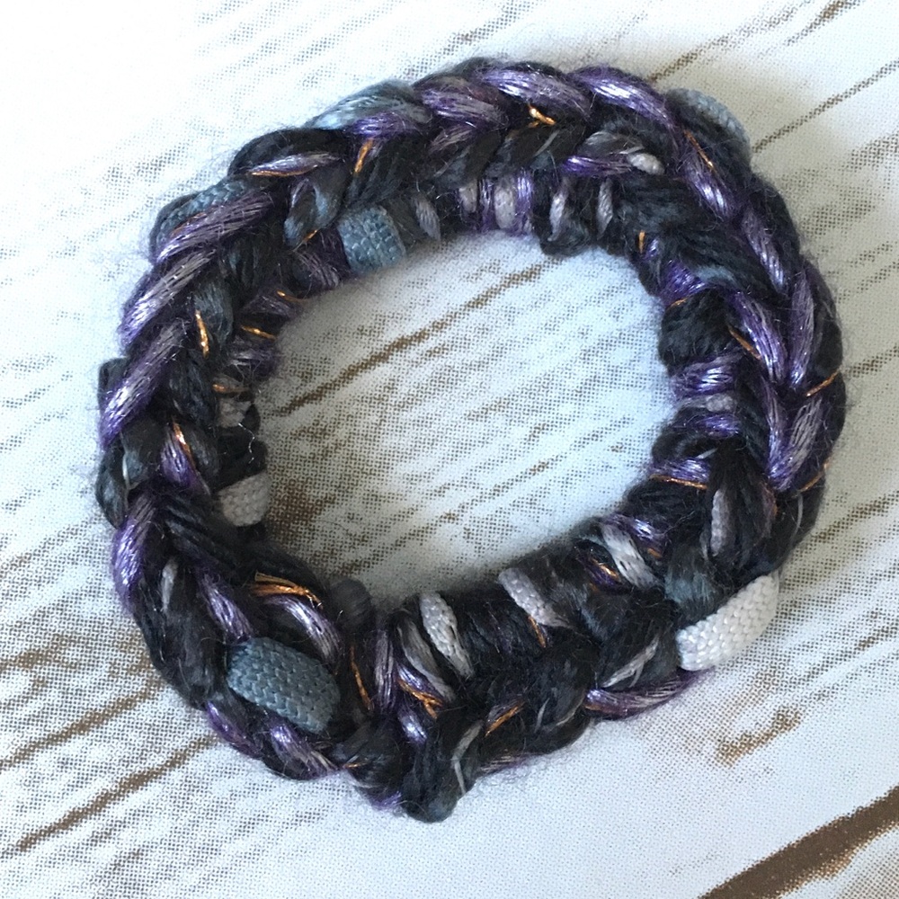 Textured mixed yarn, hand made crocheted scrunchie